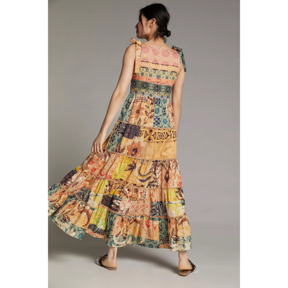 New Anthropologie Rosalinda Patchwork Maxi Dress Size XS $228 - Picture 2 of 5